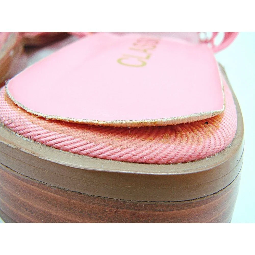 Vintage Classique Pink Square Toe Woven Laced Block Heel Sandals Womens Size 8M